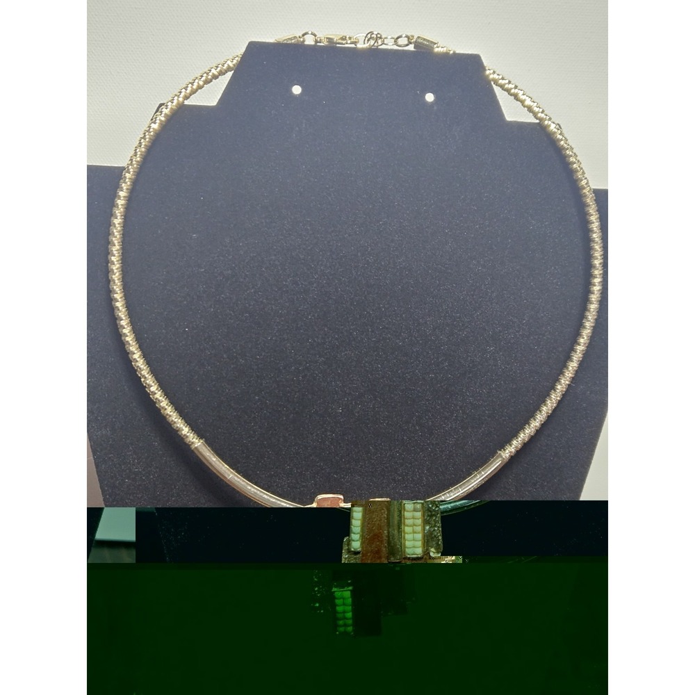 Vintage Gold Tone Rigid Omega Collar Necklace Abstract Geometric Pendant - Picture 3 of 5